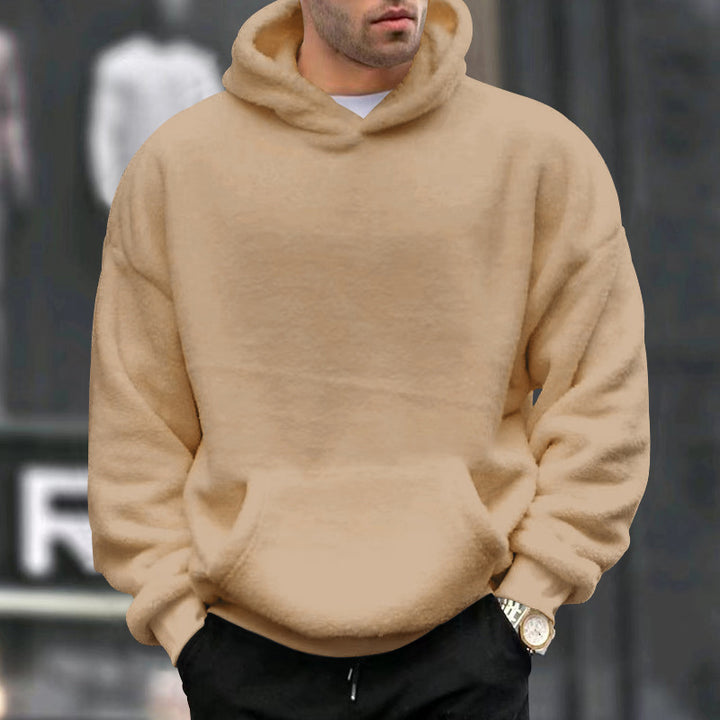 Men's oversized fleece pullover with practical pockets and hood Lisslune