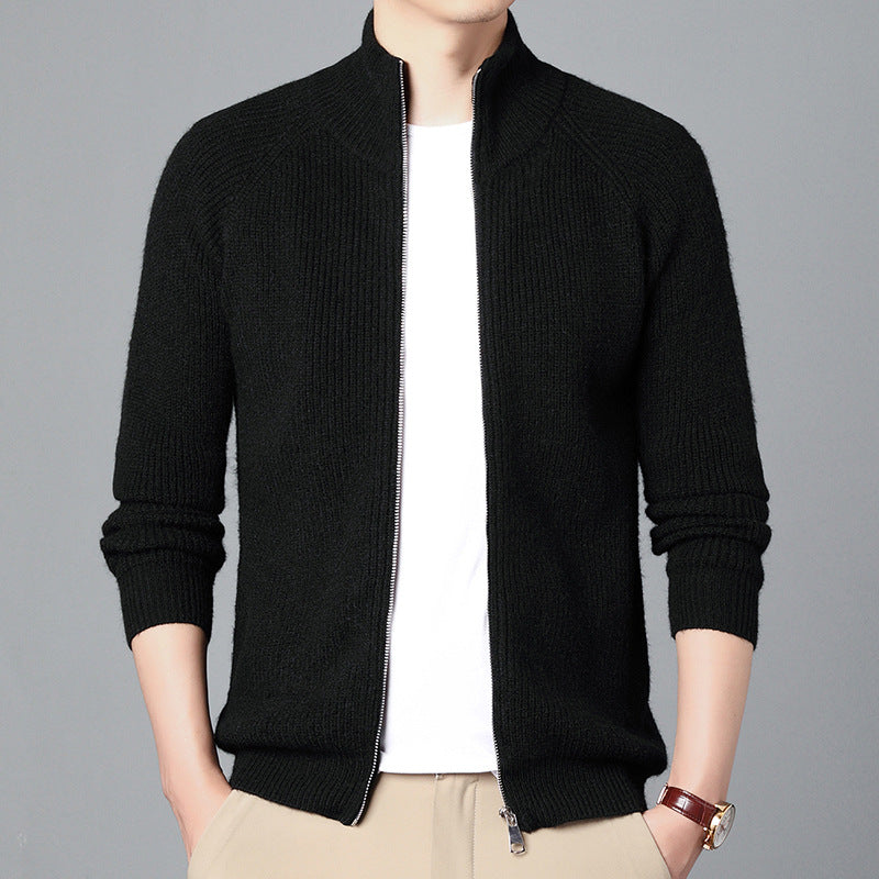 Men's Elegant Knitted Jacket with High Collar and Zipper Lisslune