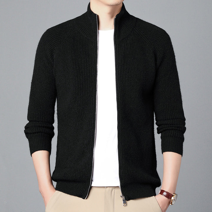 Men's Elegant Knitted Jacket with High Collar and Zipper Lisslune