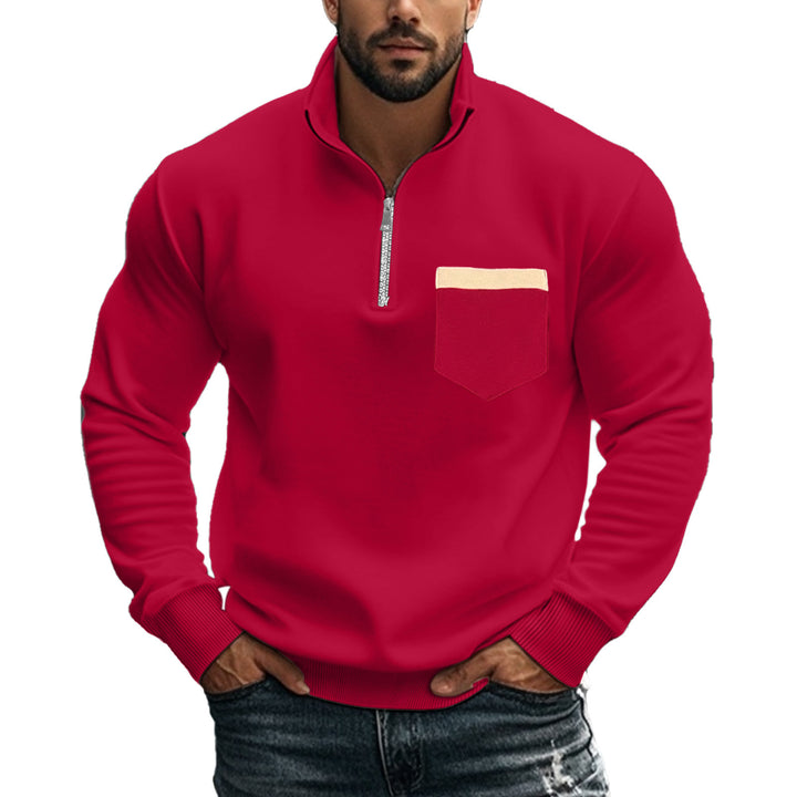 Men's sporty pullover with half zipper and contrast chest pocket Lisslune