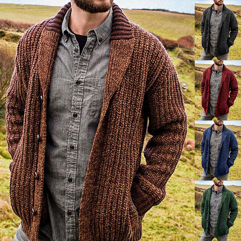 Men's stylish knit cardigan with belt and deep collar Lisslune
