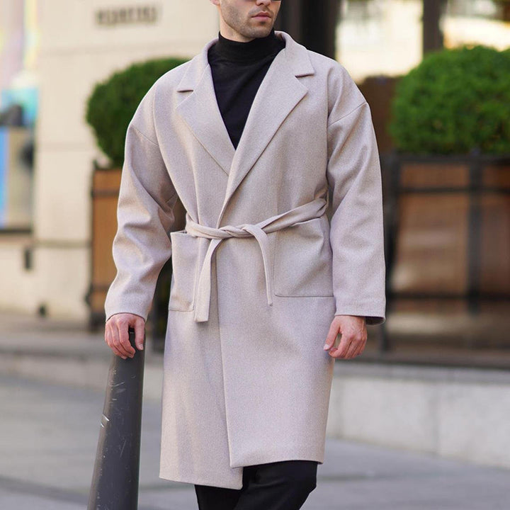 Men's elegant wool coat with belt and deep collar Lisslune