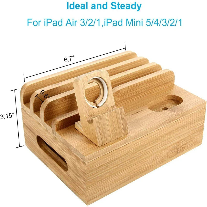 Lisslune | Tekavo Bamboo Charging Station – 5-Port USB Organiser with Cable Set