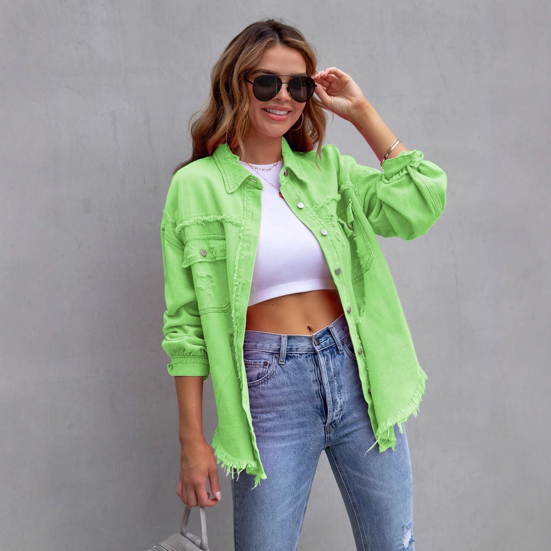 Women's denim jacket in a casual oversized cut with frayed details Lisslune