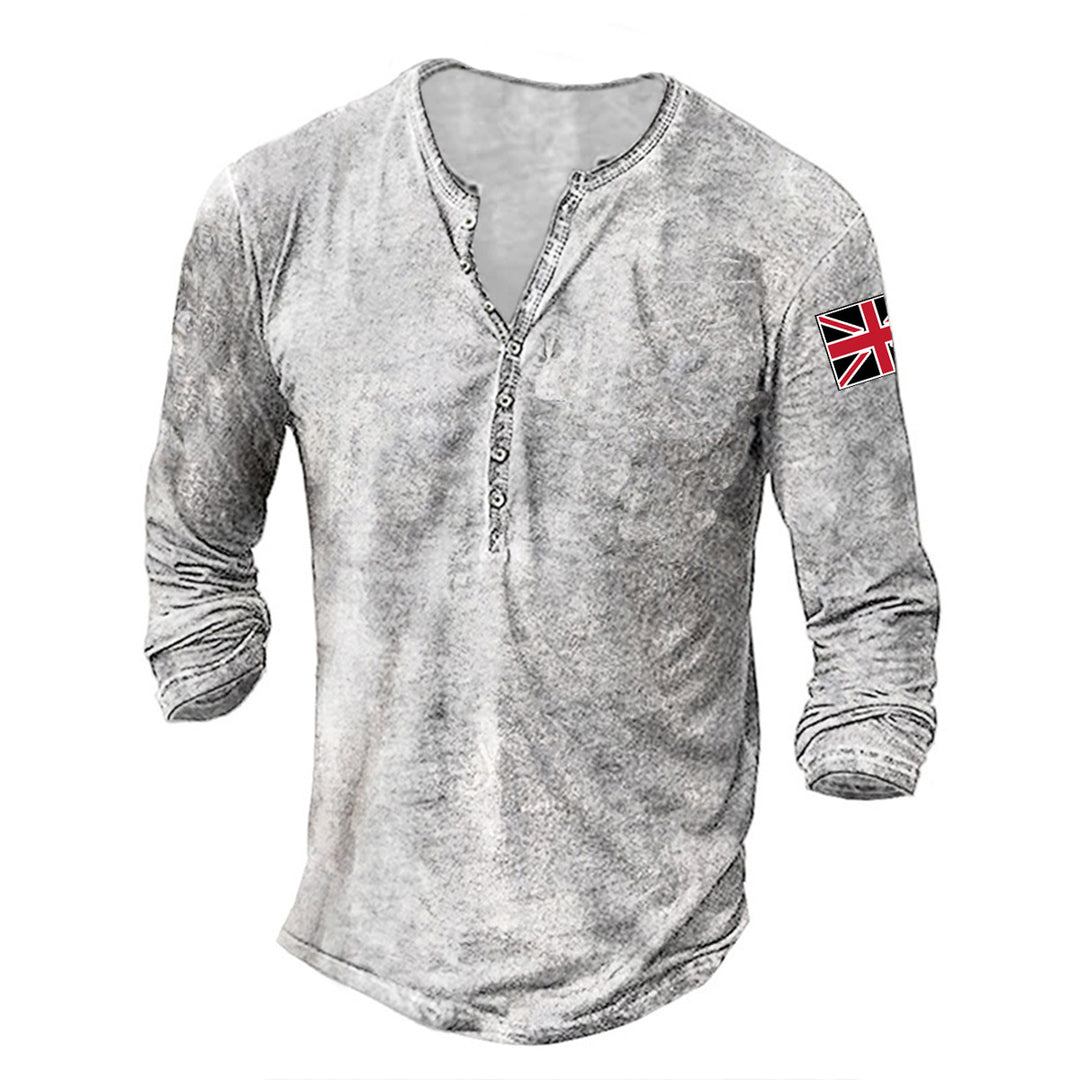 Men's fashionable long sleeve shirt with button placket and flag applique Lisslune