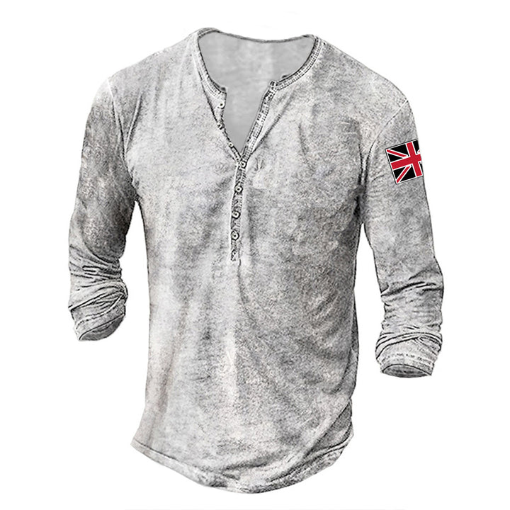 Men's fashionable long sleeve shirt with button placket and flag applique Lisslune