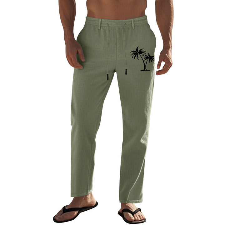 Men's casual leisure pants with elastic waistband and contrasting palm print Lisslune