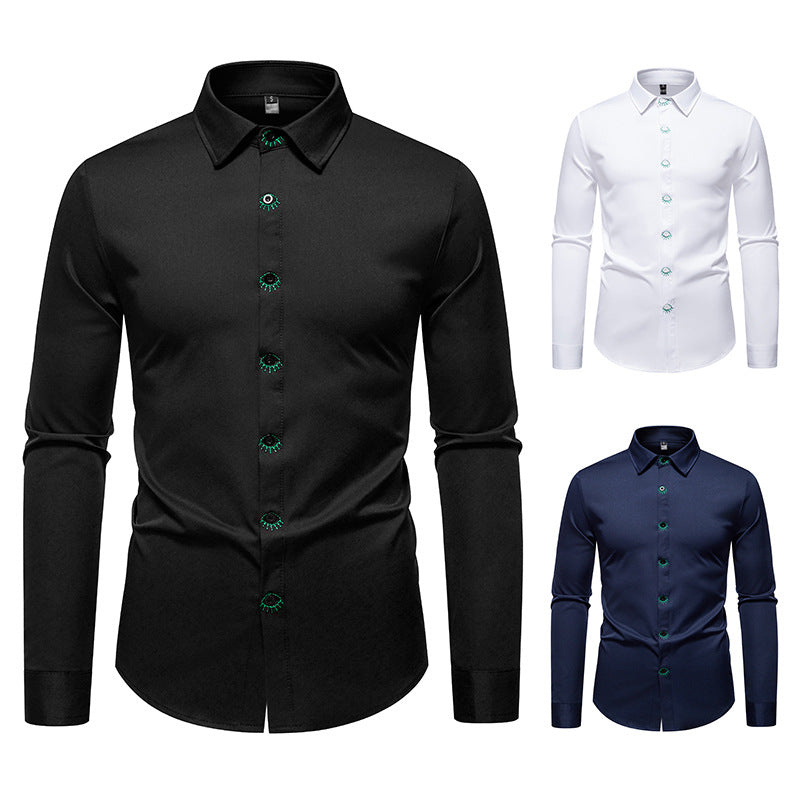 Men's elegant shirt with unique eye embroidery details Lisslune