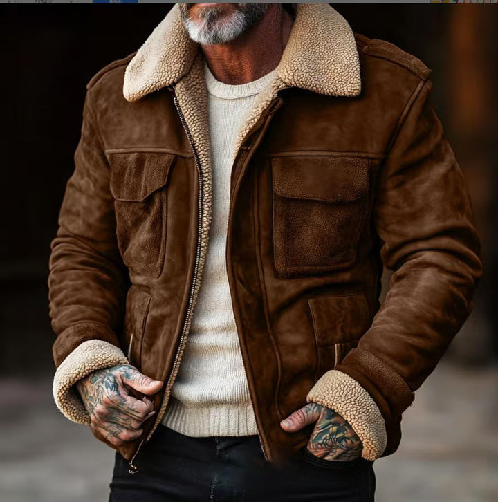 Men's leather jacket with warm Sherpa lining and practical pockets Lisslune