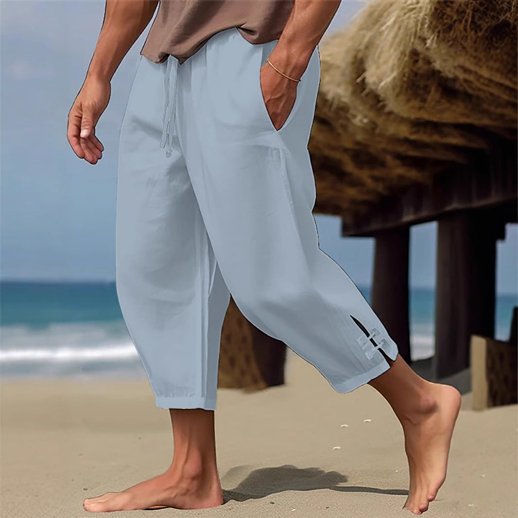 Men's Casual Beach Pants with Adjustable Waistband and Practical Side Pockets Lisslune