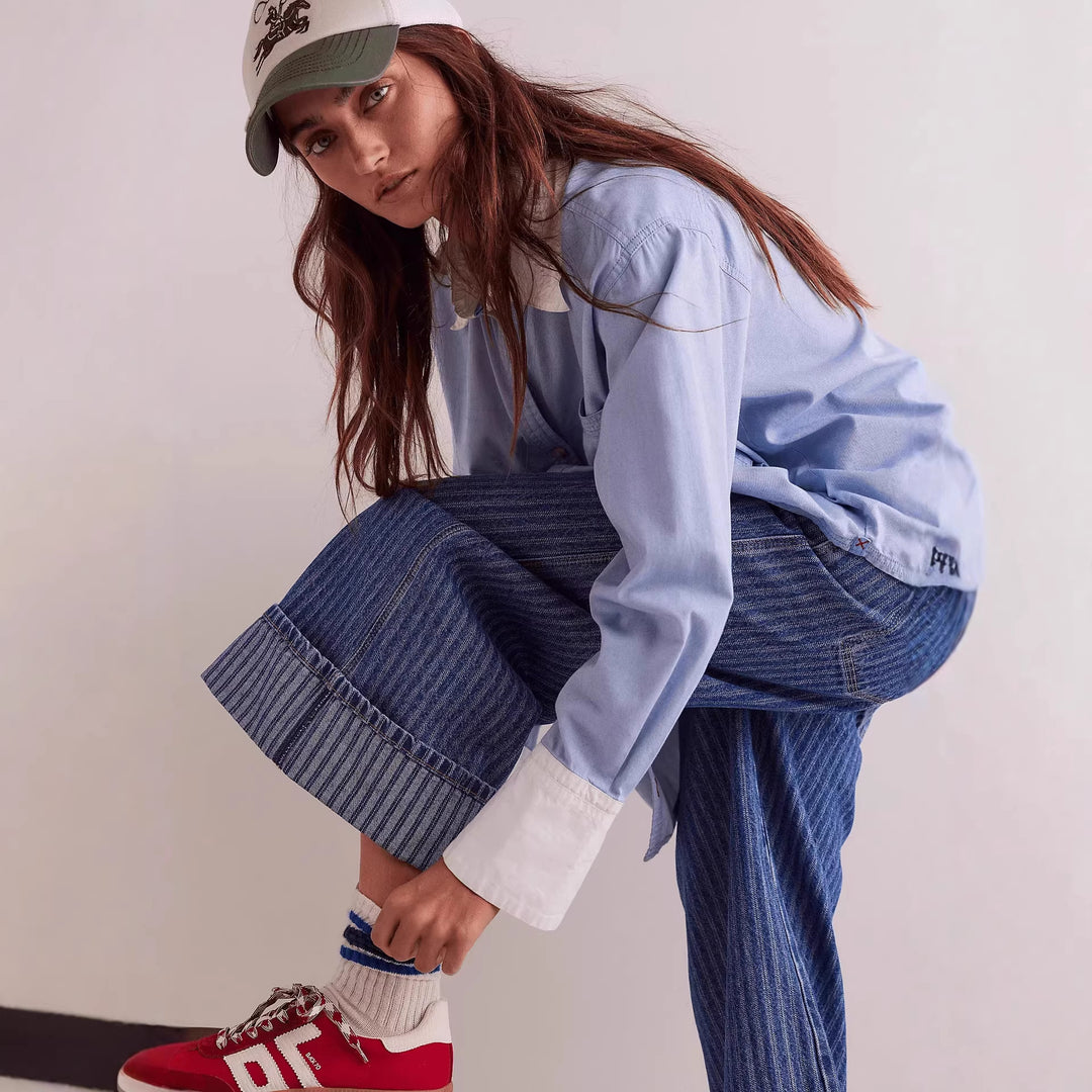Women Elegant wide cut jeans with sewn-on stripes Lisslune