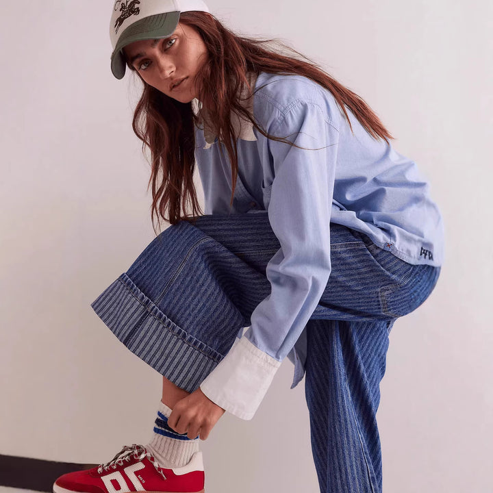 Women Elegant wide cut jeans with sewn-on stripes Lisslune