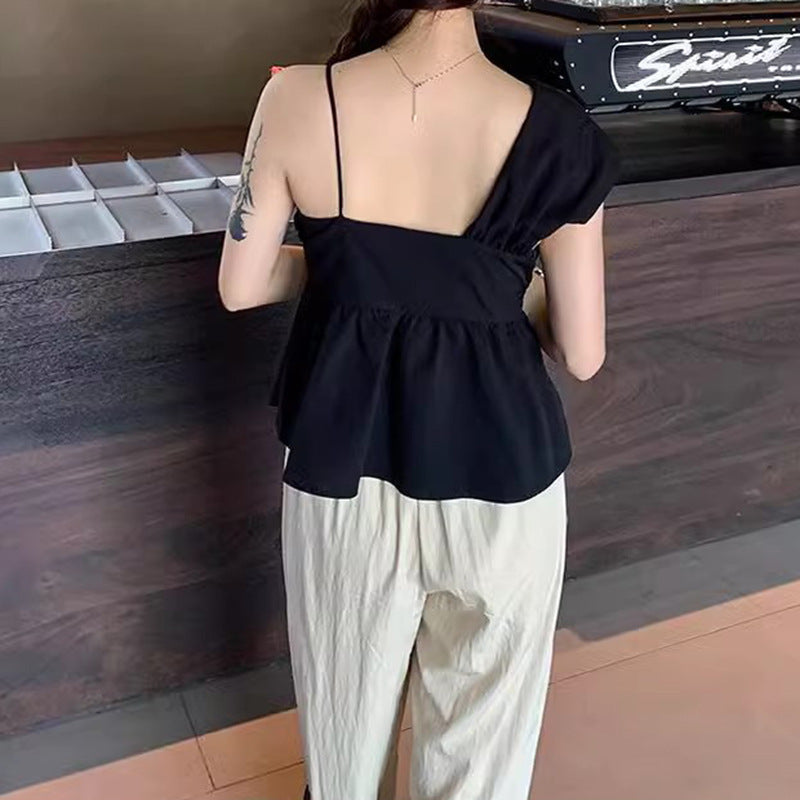 Women's Off-Shoulder Blouse with Fashionable Draping and Knotted Detail