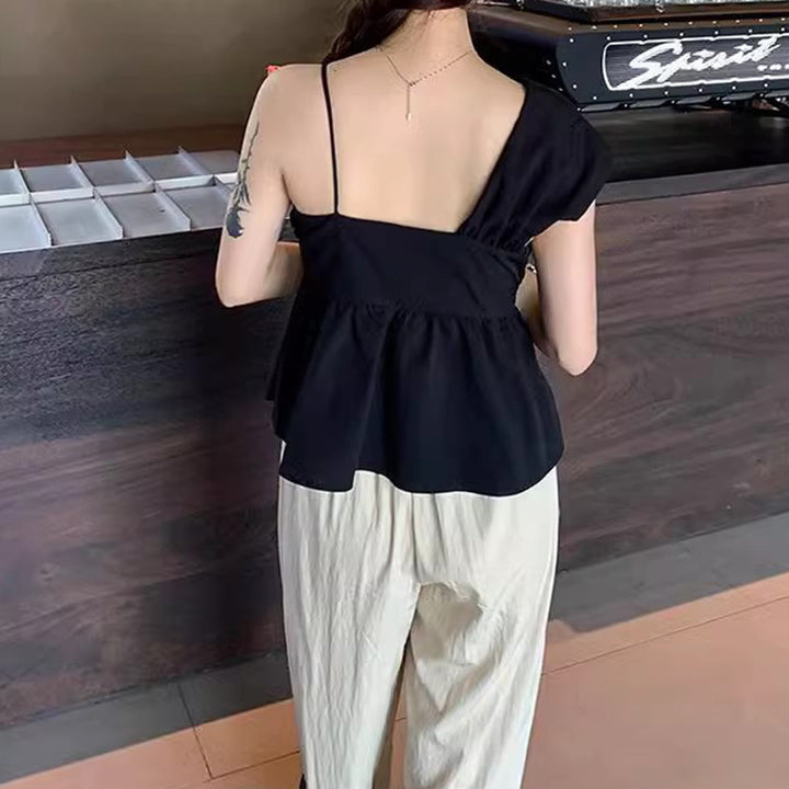 Women's Off-Shoulder Blouse with Fashionable Draping and Knotted Detail
