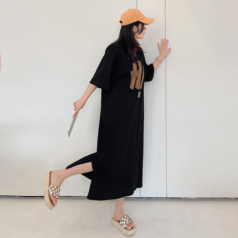 Women’s long sleeve dress with creative graphic print and loose fit