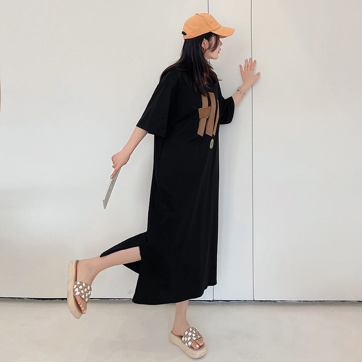 Women’s long sleeve dress with creative graphic print and loose fit