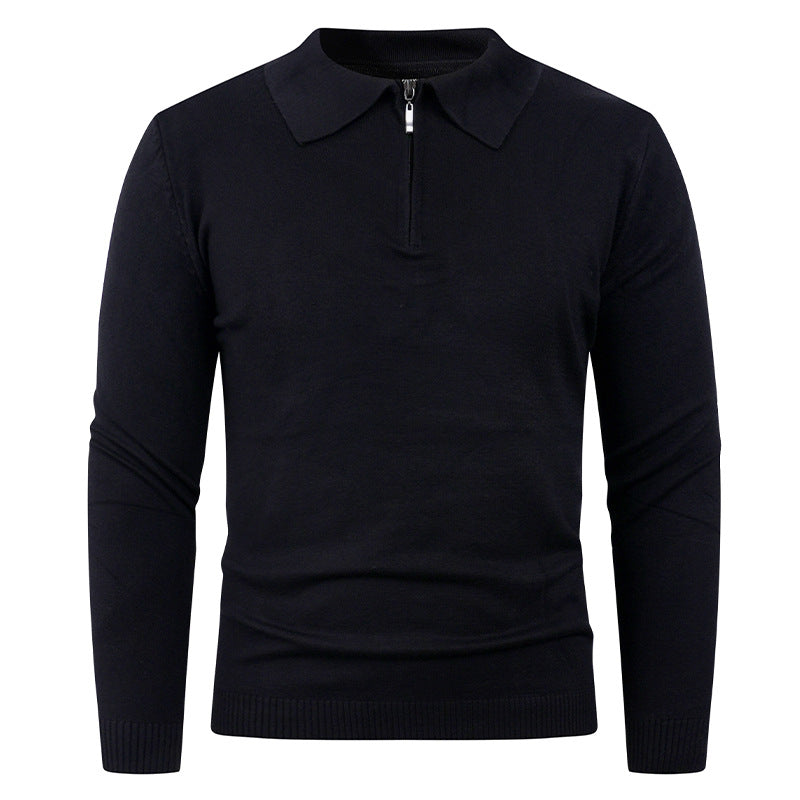 Men's knit sweater with half-open collar and fine ribbed texture Lisslune