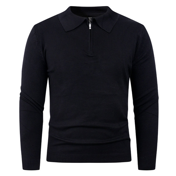Men's knit sweater with half-open collar and fine ribbed texture Lisslune