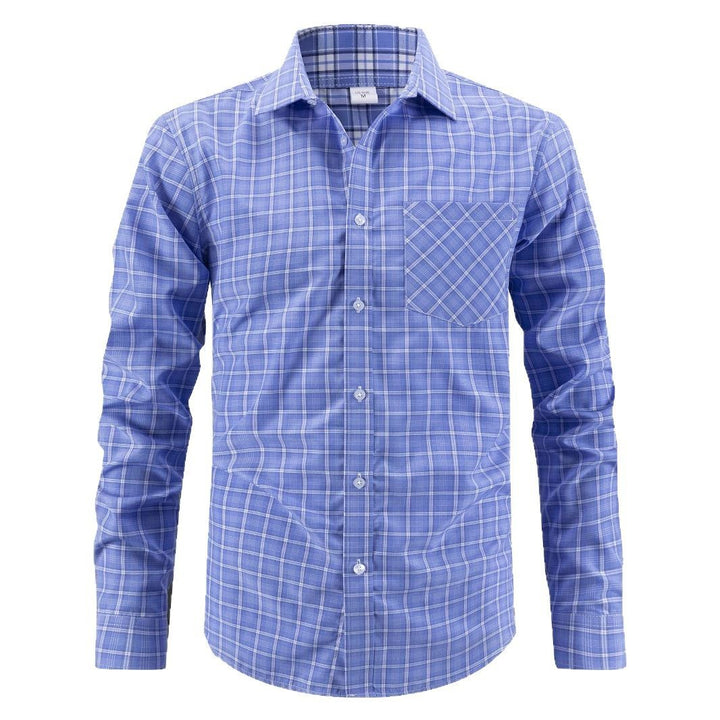 Men's Modern Long Sleeve Shirt with Classic Check Pattern and Chest Pocket Lisslune