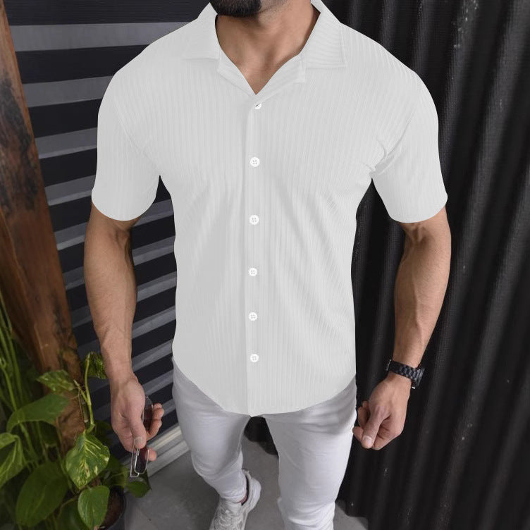 Men's Short Sleeve Shirt with Fine Ribbed Design Lisslune