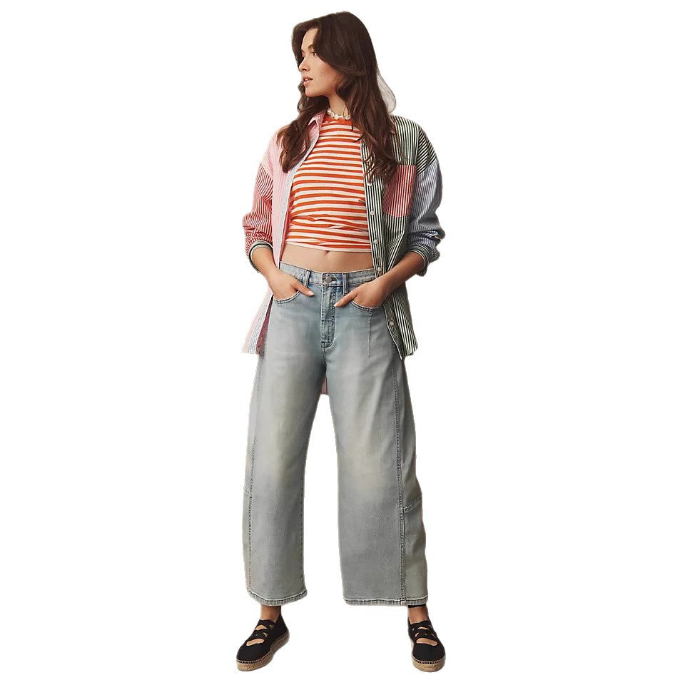 Damen weite Denim-Hose im modernen Schnitt mit hohem Bund Lisslune