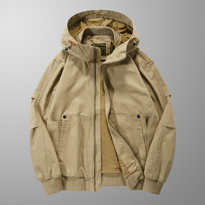 Men's Casual Transitional Jacket with Functional Pockets and Adjustable Hood Collar Lisslune