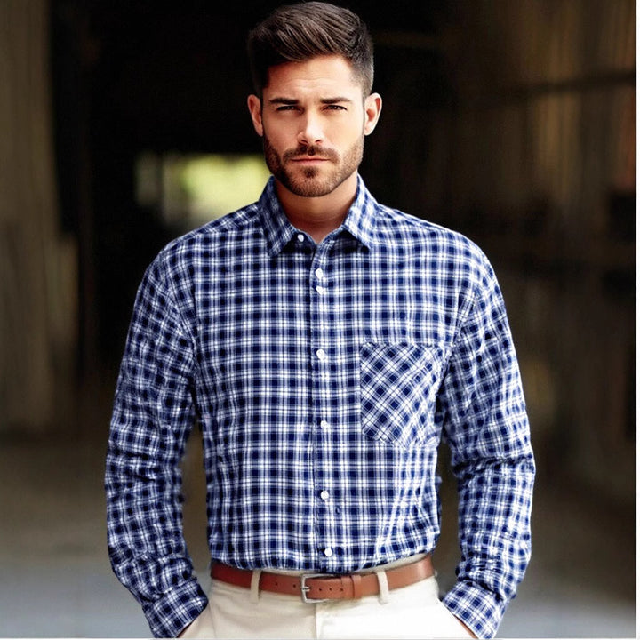 Men's elegant long-sleeve shirt with fashionable check design Lisslune