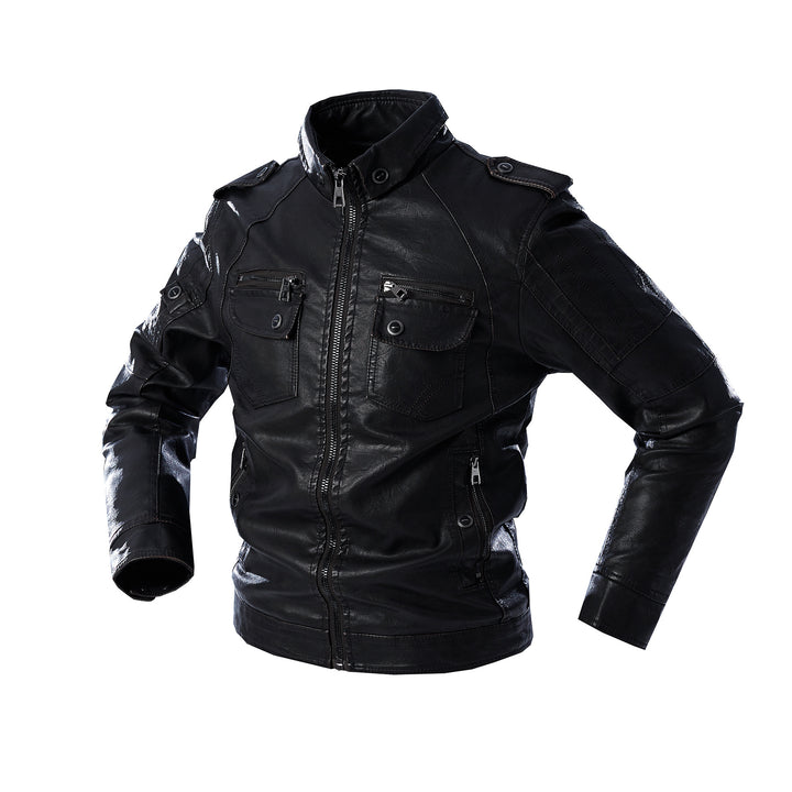 Men's Casual Leather Jacket with Numerous Pockets Lisslune