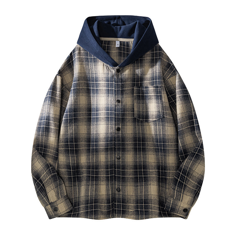 Men's casual shirt jacket with lined hood and check pattern Lisslune