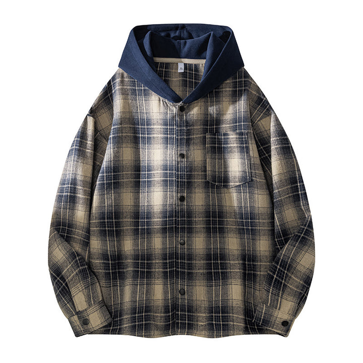 Men's casual shirt jacket with lined hood and check pattern Lisslune