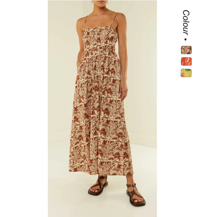 Women's maxi dress with elastic waistband and playful floral pattern Lune London