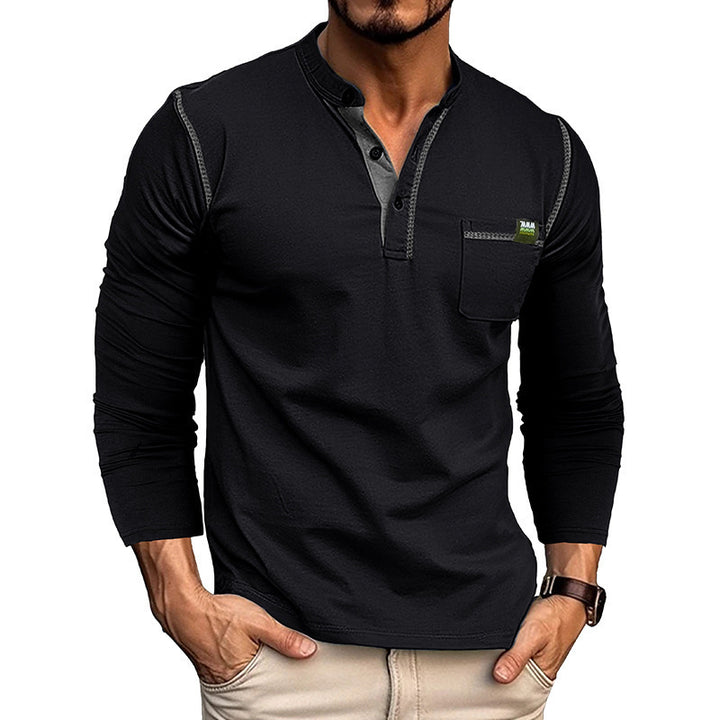 Men's Long Sleeve Henley Shirt with Modern Textured Design Lisslune
