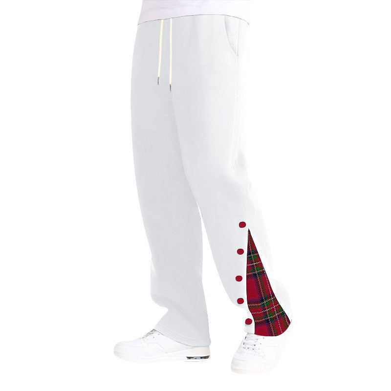 Men's fashionable leisure pants with side check pattern and adjustable drawstring Lisslune