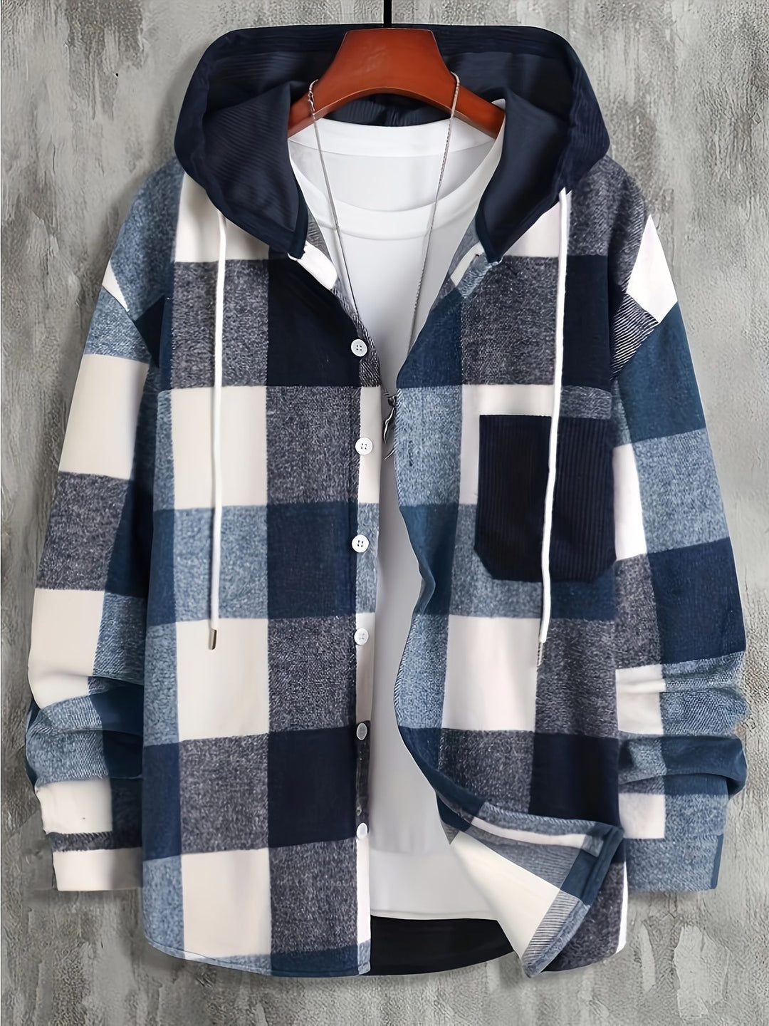 Men's flannel shirt with hood and check pattern Lisslune