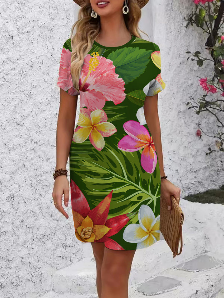 Women's casual T-shirt dress with colorful floral pattern and comfortable fit Lisslune