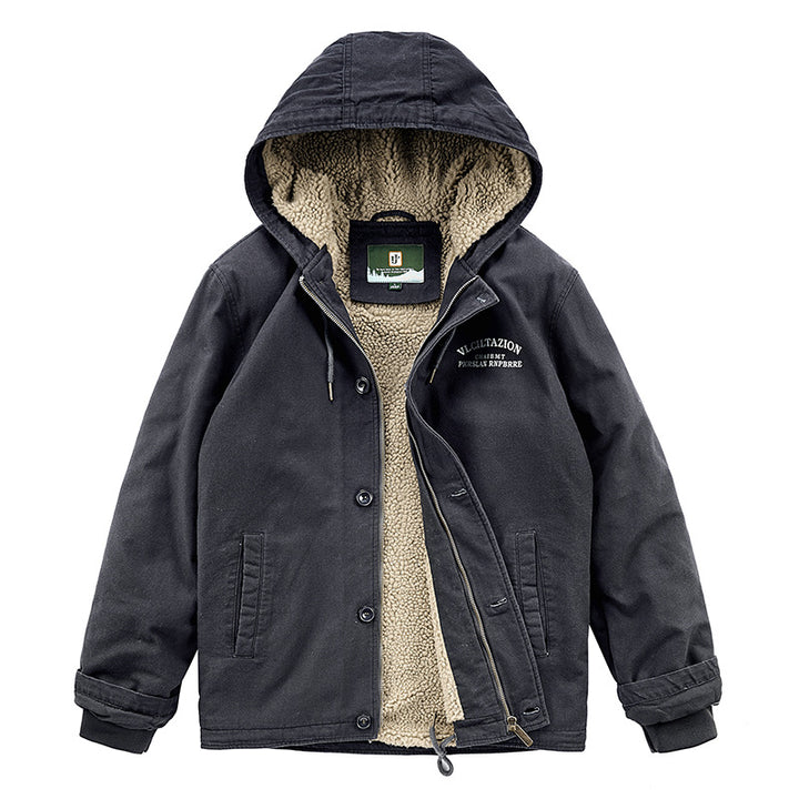 Men's Winter Jacket with Cozy Fleece Lining and Adjustable Hood Collar Lisslune