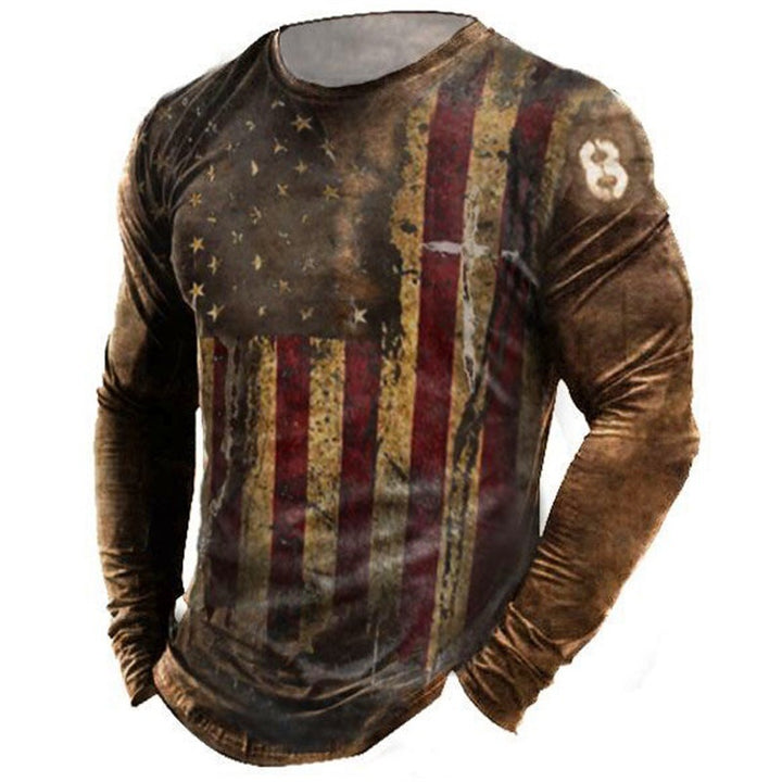 Men's Long Sleeve Shirt in Vintage Look with Flag Design Lisslune
