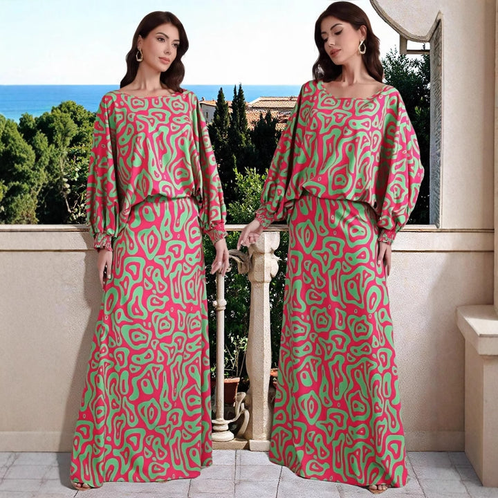 Women's elegant set with wide sleeves and flowing skirt