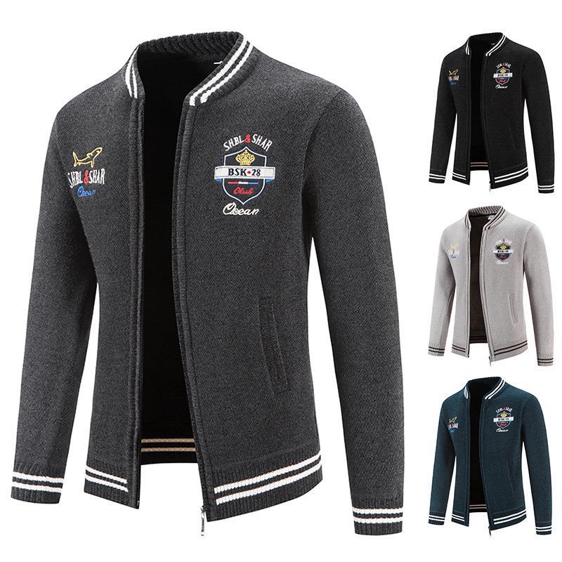 Men's sporty cardigan with standing collar and varied embroidery Lisslune