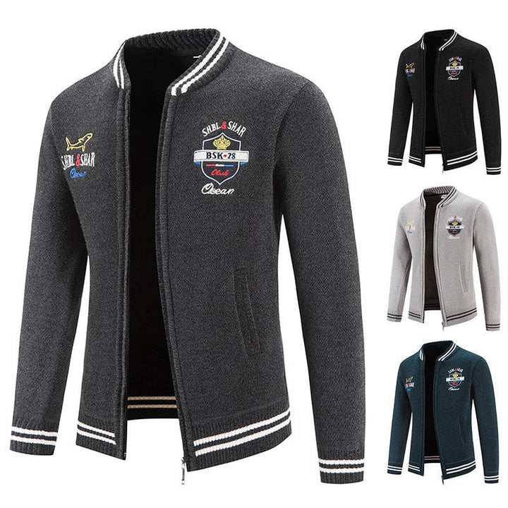 Men's sporty cardigan with standing collar and varied embroidery Lisslune