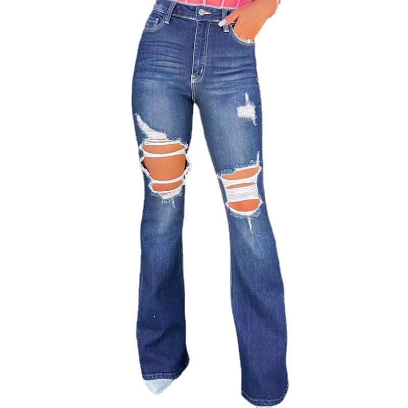 Ladies Flared Jeans with fashionable destroyed effects and high waist Lisslune