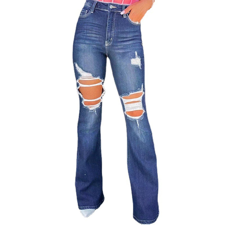 Ladies Flared Jeans with fashionable destroyed effects and high waist Lisslune