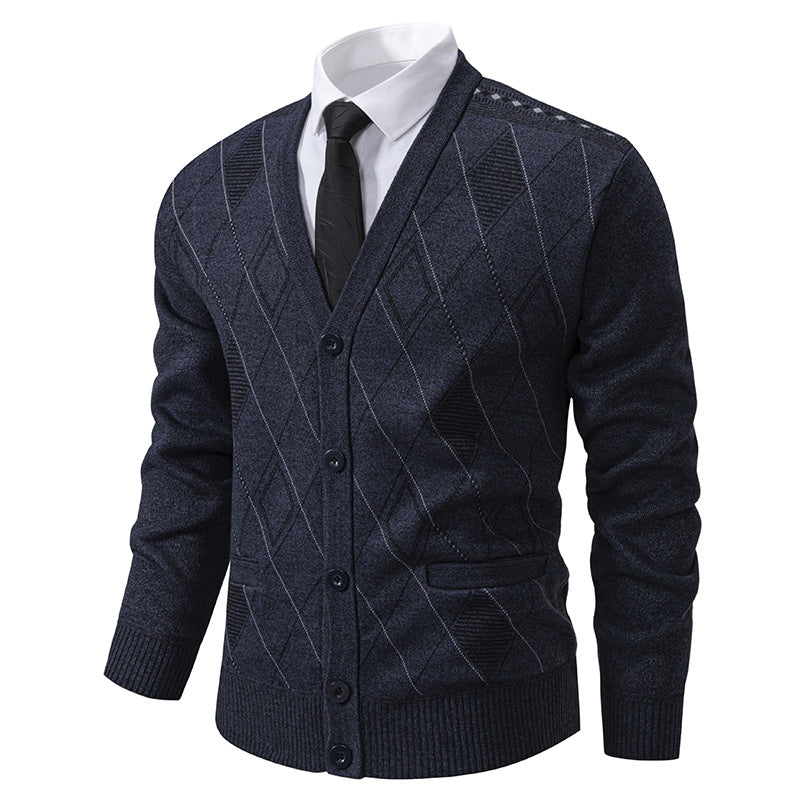 Men's elegant cardigan with diamond patterns and practical pockets Lisslune