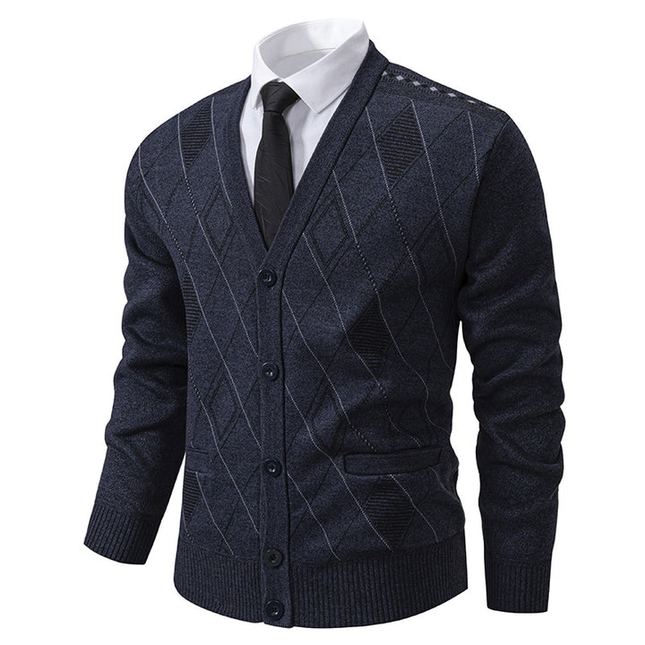 Men's elegant cardigan with diamond patterns and practical pockets Lisslune