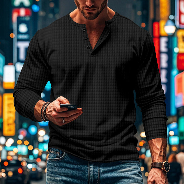 Men's long sleeve shirt with textured design and elegant button placket Lisslune