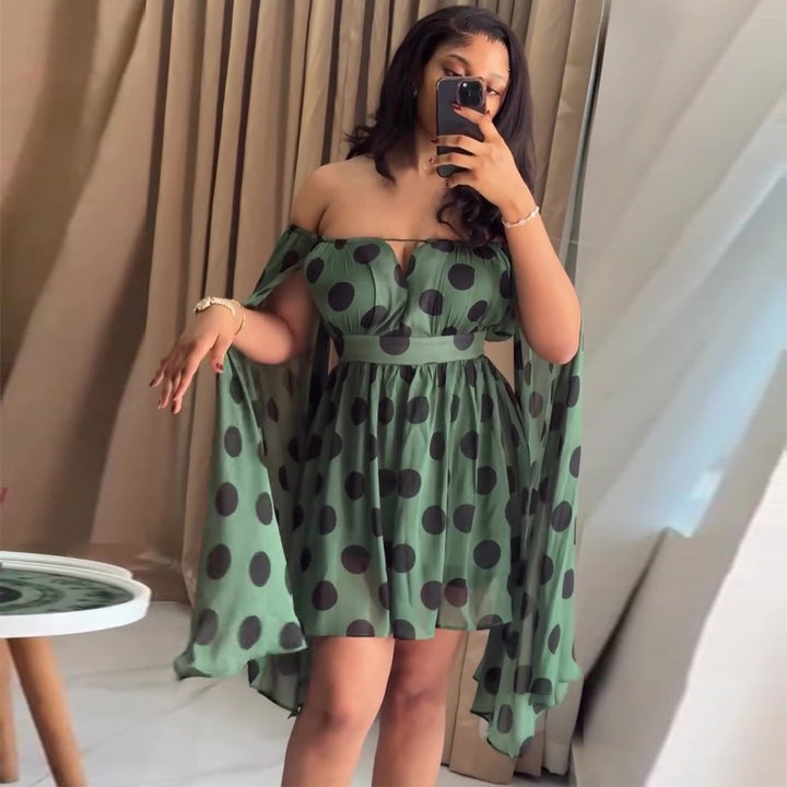 Ladies mini dress with exciting off-shoulder design and wide-cut sleeves Lisslune
