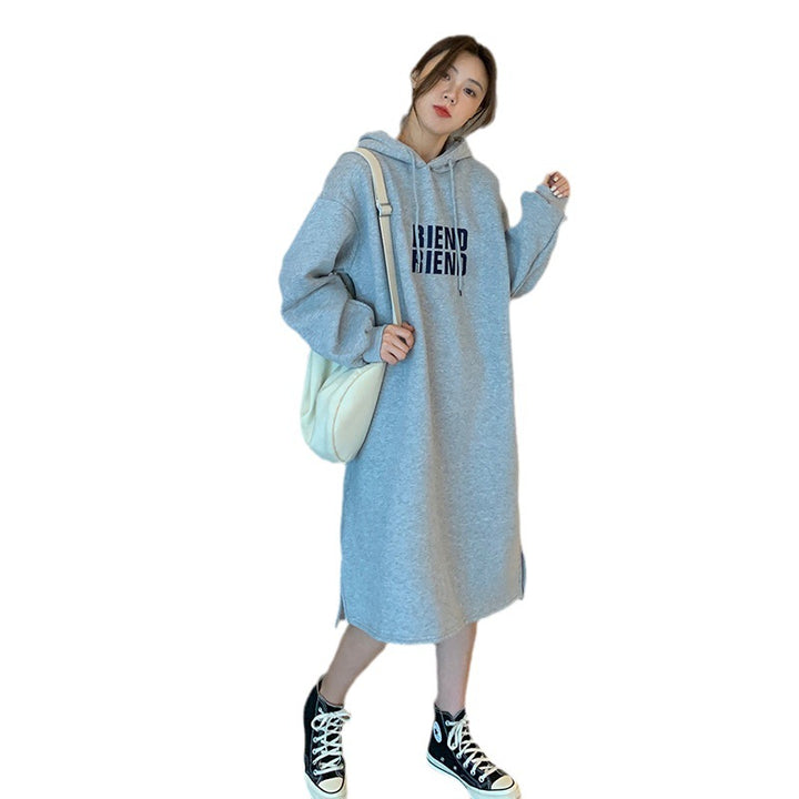 Women's hoodie dress with fashionable print and comfortable details