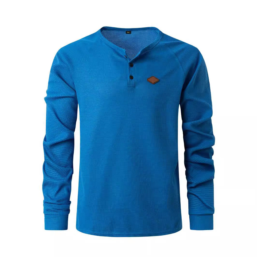 Men's Long Sleeve Henley Shirt with Textured Fabric and Fashionable Button Details Lisslune