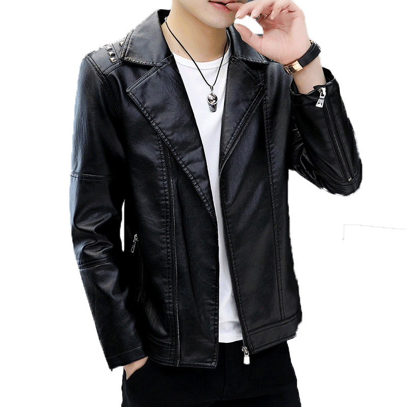 Men's fashionable synthetic leather jacket with decorative studs and zipper Lisslune
