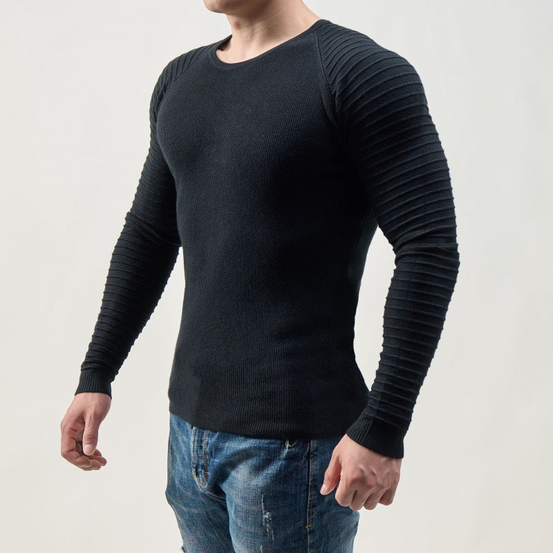 Men's Long Sleeve T-Shirt with Modern Ribbed Structures and Body-Hugging Fit Lisslune